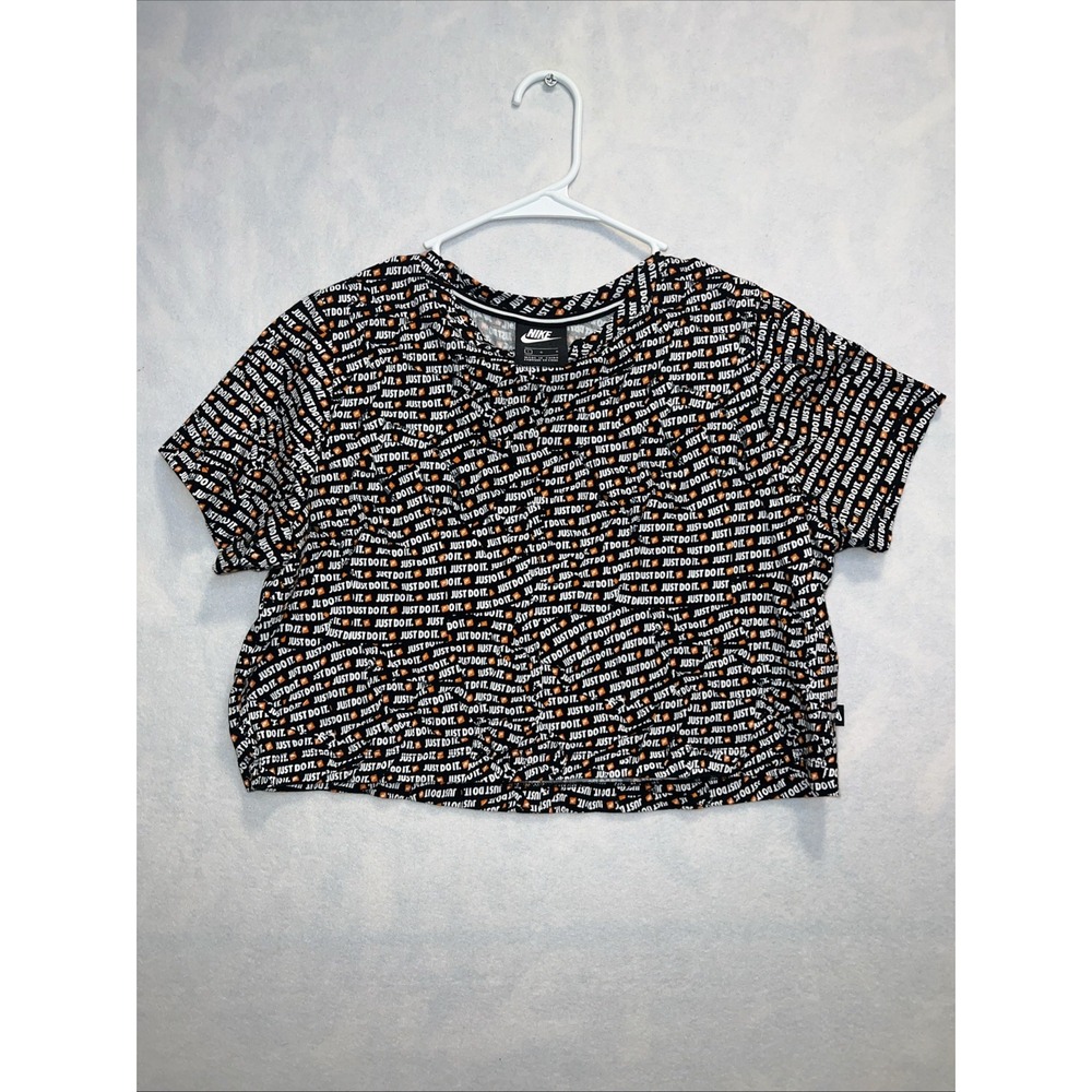Nike Just Do It Crop Top Women Black White Orange Short Sleeve T Shirt Tee Large